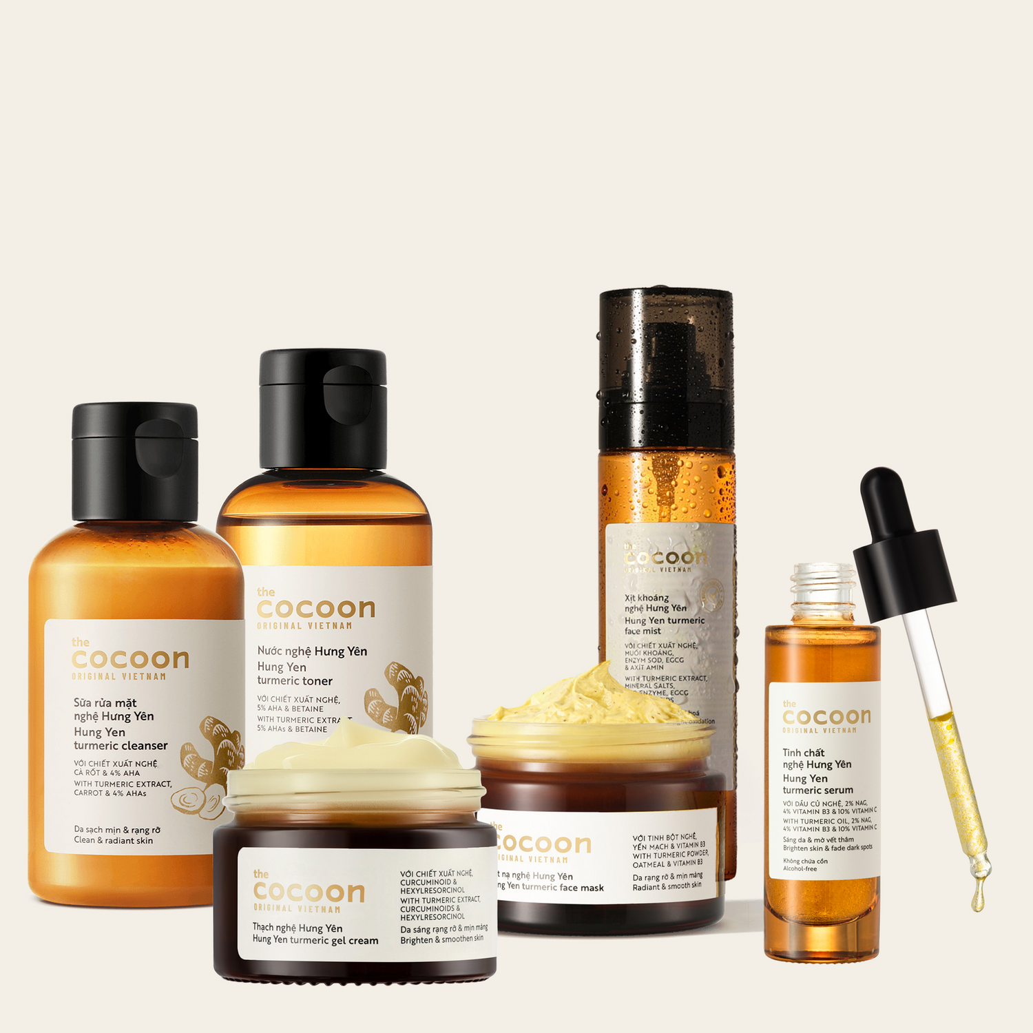 Turmeric Radiance Skin 6 Piece Set: Cleanser; Toner; Face Mask; Gel Cream; Face Mist; Serum - 100% Vegan Cosmetics