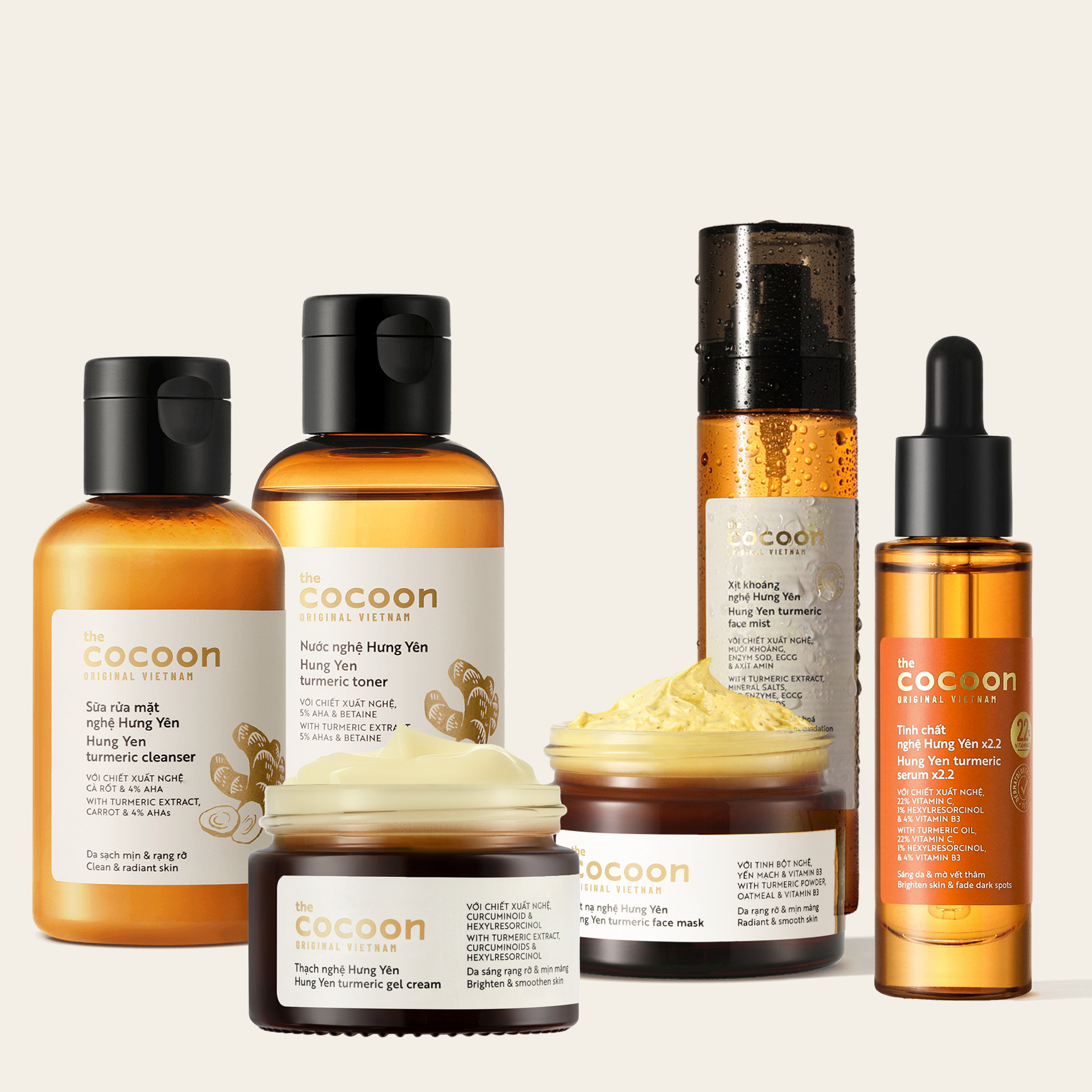 Turmeric Radiance Skin 6 Piece Set: Cleanser; Toner; Face Mask; Gel Cream; Face Mist; Serum