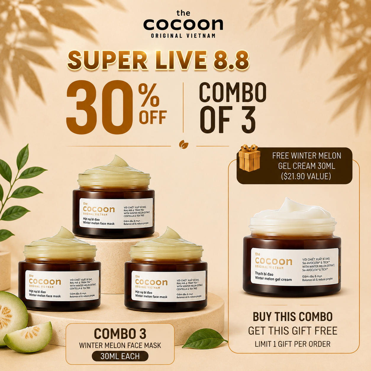 B3G1 Cocoon Turmeric Brightening Face Mask Trio -  100% Vegan Cosmetic