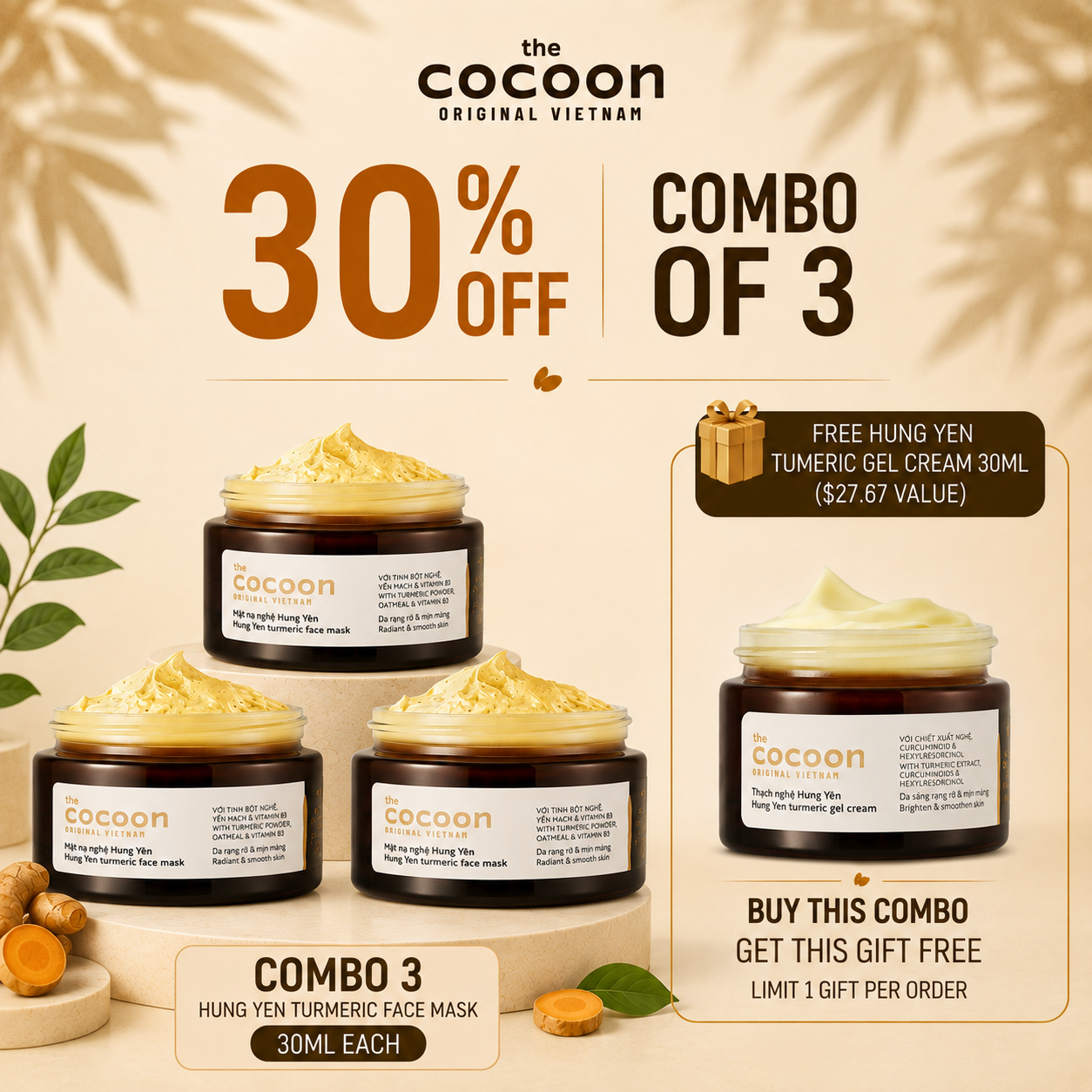 B3G1 Cocoon Turmeric Brightening Trio – Face Mask - 100% Vegan