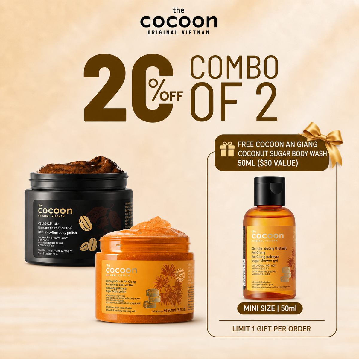 [Free Gift] An Giang Palmyra Palm Sugar Body Polish 200ml - 100% Vegan Cosmetics