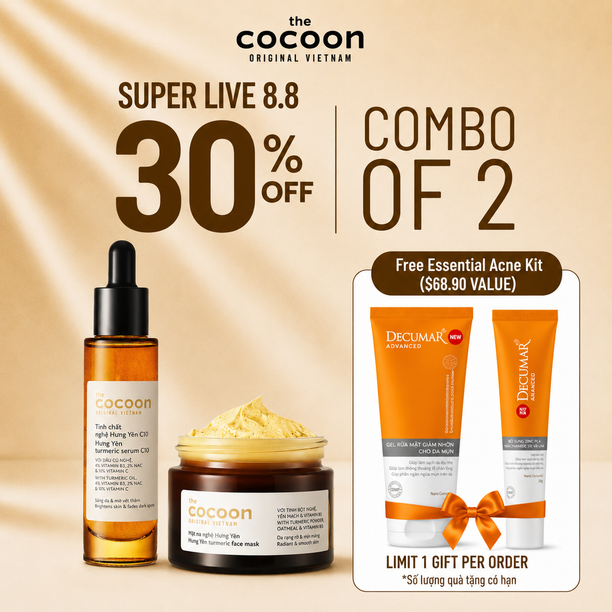 B2G1 Cocoon Turmeric Serum 22% &amp; Face Mask 30ml Set - Free gift