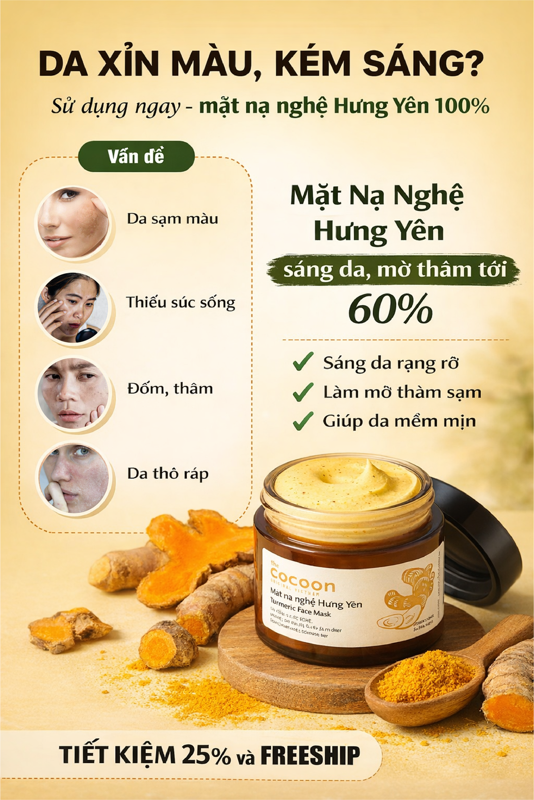 B3G1 Cocoon Turmeric Brightening Face Mask Trio -  100% Vegan Cosmetic